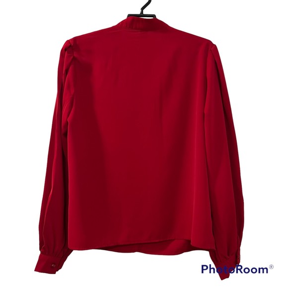 SHEIN Womens Red Bishop Sleeve Button Mock Neck LS Top Balloon Sleeve Size Large - Picture 2 of 11